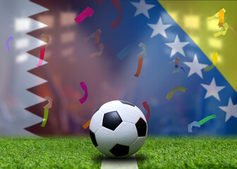 Naklejka premium Football Cup competition between the national Bosnia and national Qatar.