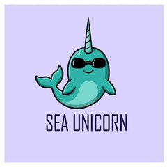 Cartoon narwhal sea unicorn character. © hisam