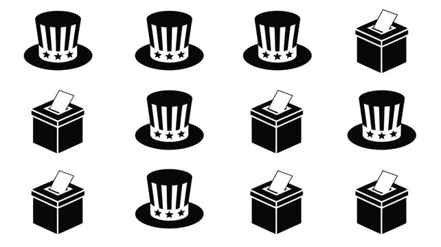 Uncle sam hat and ballot box election icons for voting and democratic participation.