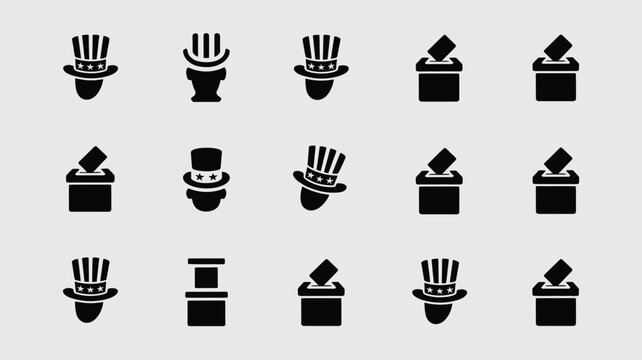 Election symbols uncle sam hat and ballot boxes for voting and democratic choice.
