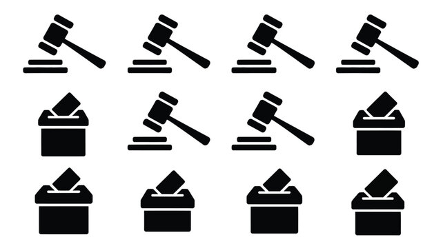 Mixed icons of legal gavel and ballot boxes for democracy justice and election themes set.