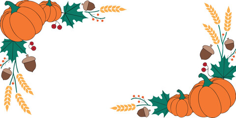 Autumn decorative frame with pumpkins and maple leaves on transparent background, thanksgiving border design for harvest festival celebration © Sadhin07