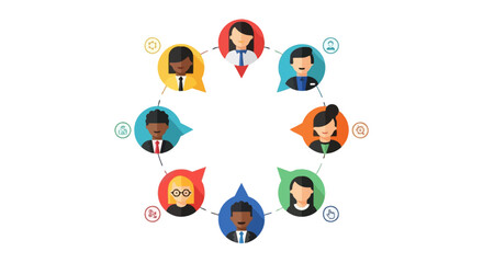 Fototapeta premium Diverse People Network Flat Design Icon Set