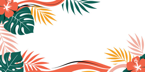 Elegant tropical border frame with hibiscus flowers and leaves © Sadhin07