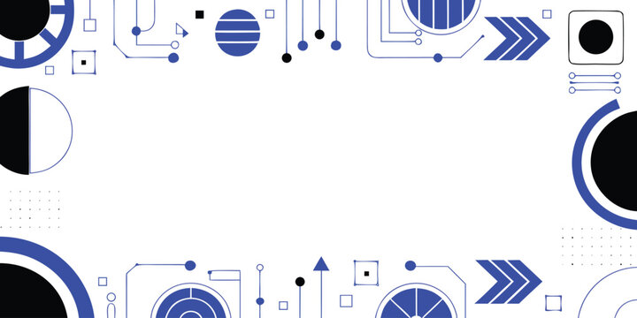 Futuristic tech frame with geometric icons and blue interface