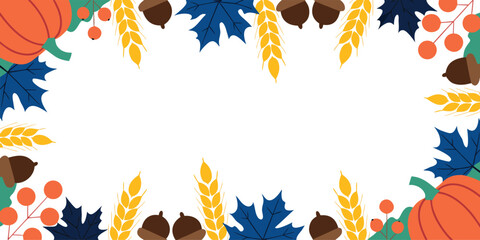 Vibrant autumn frame with blue maple leaves and pumpkins, modern thanksgiving border design on transparent background for social media © Sadhin07