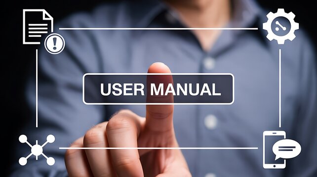 User manual documentation concept with technical support and guidance
