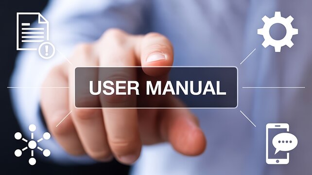 User manual documentation concept with technical support and guidance