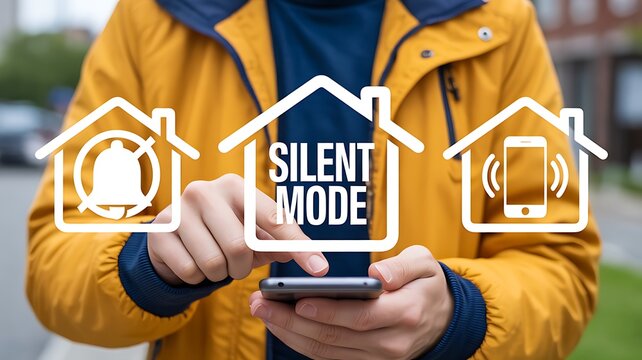 Silent mode smartphone notification control concept with mobile settings
