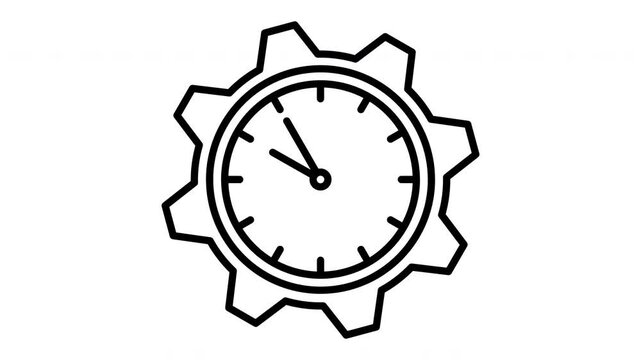 Clock inside gear line art animation for efficient time management and corporate workflow optimization