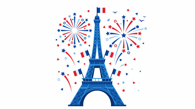 Festive Eiffel Tower Celebration with Fireworks for Bastille Day National Holiday Decoration