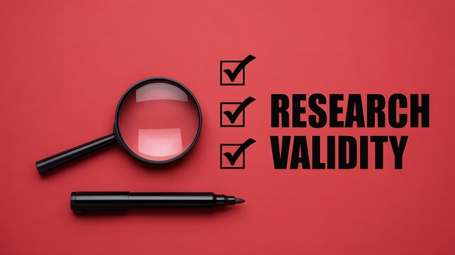 Research validity concept with checklist and magnifying glass analysis