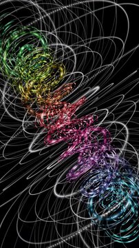 Fantastic vertical video animation with particle stripe object in slow motion, 2304x4096 loop 4K