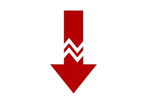 Red downward arrow with zigzag lightning symbol isolated on transparent background