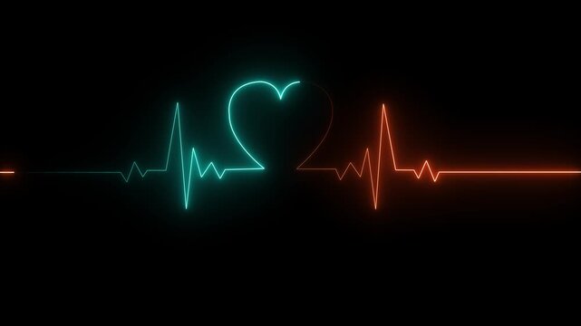 Neon Light Heartbeat Display Screen Medical Research .Glowing neon heartbeat rate Animation. Abstract digital heartbeat signal icon. 4k video animation