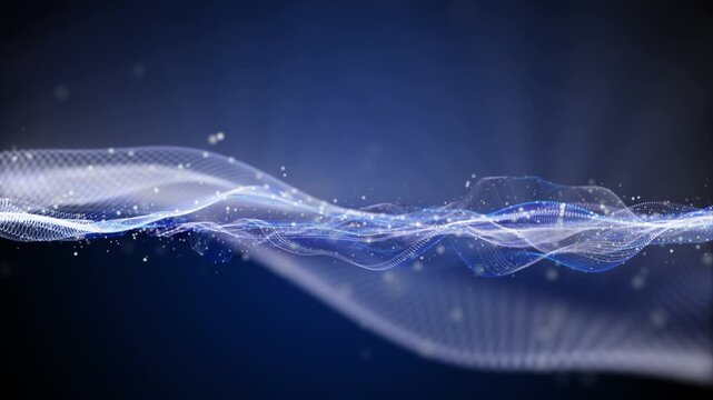 Futuristic video animation with particle wave object in slow motion, 4096x2304 loop 4K