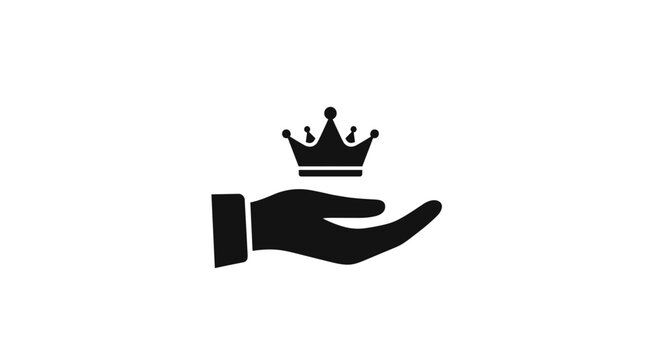 Hand holding a crown icon symbolizing royalty and success.