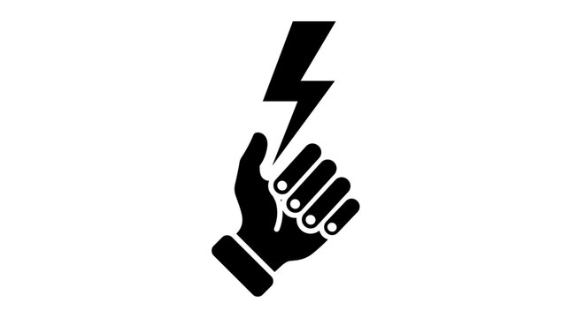 Hand Holding Lightning Bolt Symbol.