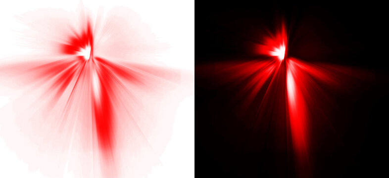 Abstract red glowing light flare effect for digital compositing on isolated background as luminous design element for creative graphics.