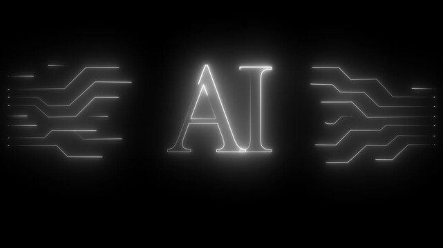 glowing Neon AI text icon animation digital artificial intelligence letter symbol. neon technology pattern with ai text icon ,symbolizing artificial intelligence AI. 4k motion video