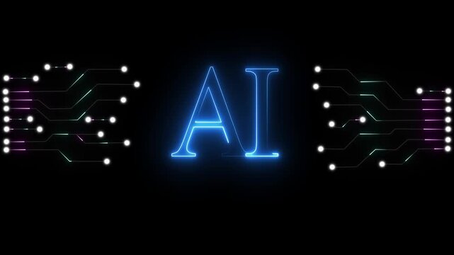 glowing Neon AI text icon animation digital artificial intelligence letter symbol. neon technology pattern with ai text icon ,symbolizing artificial intelligence AI. 4k motion video