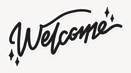 Welcome word, simple black calligraphy text with white outline © Rawpixel.com