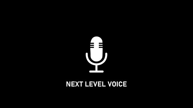 Minimalist animated microphone with pulsing sound waves and next level voice text overlay for podcast and audio branding