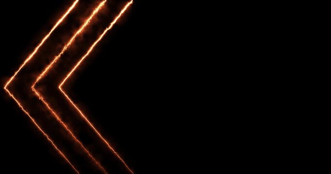 Two dynamic orange neon arrows with fiery glow on black, creating energetic motion. Perfect for digital interfaces, tech projects, or motion graphics requiring vibrant directional elements.