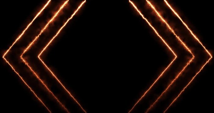 Two dynamic orange neon arrows with fiery glow on black, creating energetic motion. Perfect for digital interfaces, tech projects, or motion graphics requiring vibrant directional elements.