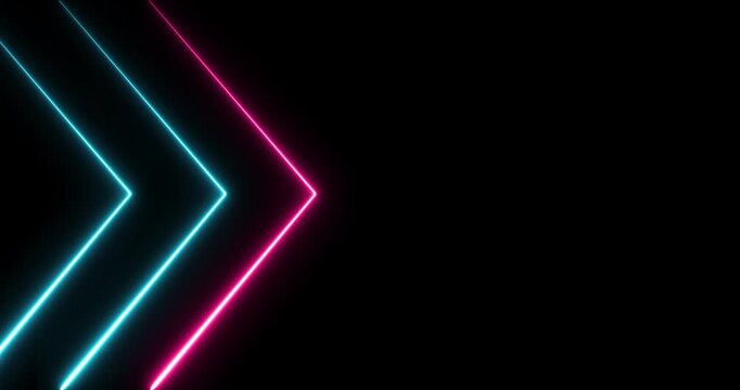 Glowing blue and pink neon arrows on black background creating a vibrant modern visual. Perfect for digital art, UI design, or creative projects needing dynamic directional elements.