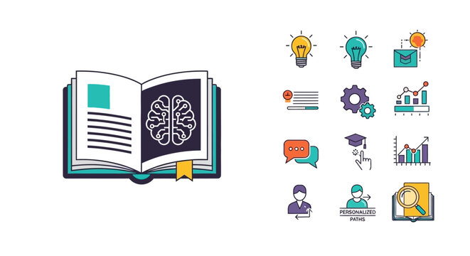 Artificial Intelligence and Education Icon Set