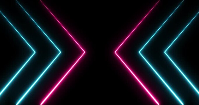 Glowing blue and pink neon arrows on black background creating a vibrant modern visual. Perfect for digital art, UI design, or creative projects needing dynamic directional elements.