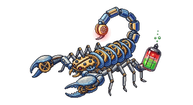 Steampunk Scorpion Mechanical Creature with Potion Vial.