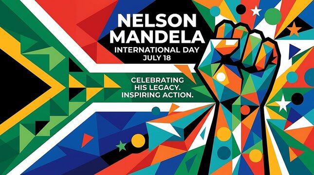 Nelson mandela international day geometric abstract art design with geometric