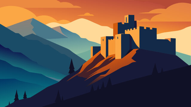  Albanian Castle Heritage Vector Illustration 