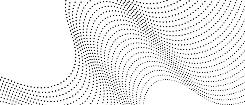 Halftone wave pattern with black dots on white background vector graphic design element