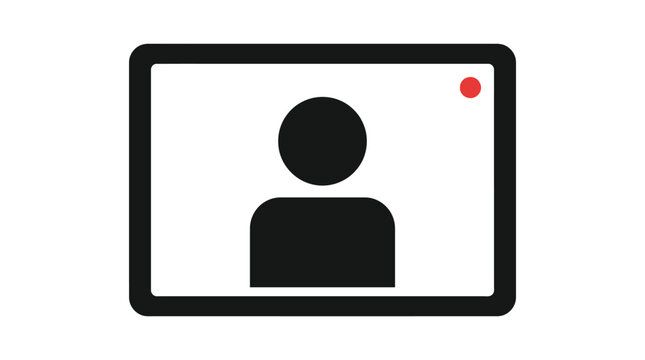 A simple, modern icon representing a person on a screen with a red recording indicator light