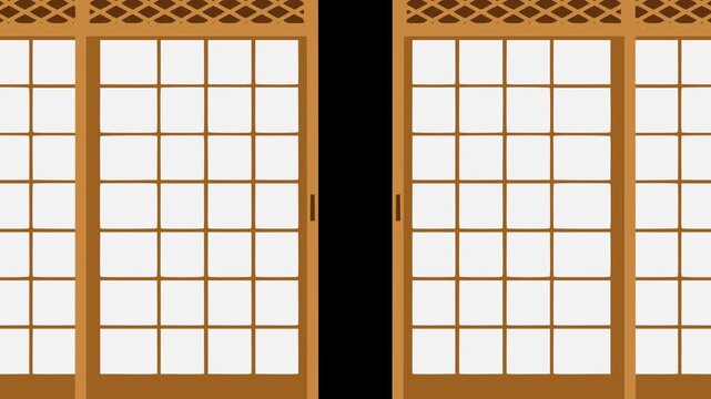 traditional japanese door shoji open animation HD 4K