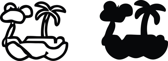 Tropical island silhouette and line art icons for resort and travel with tropical vacation silhouette minimalist © MSTNASIMA