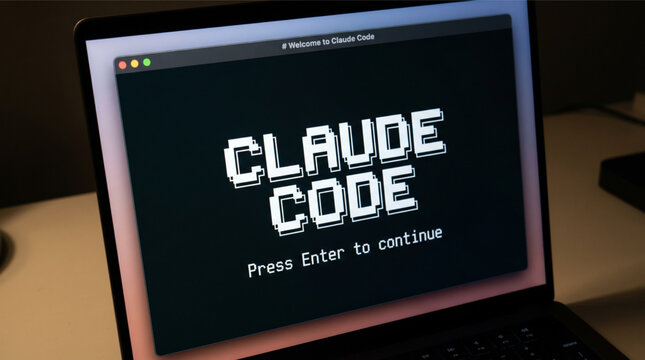 Claude Code by Anthropic AI assistant for developers and software engineering on laptop screen with terminal interface, artificial intelligence programming tool for coding and web development.