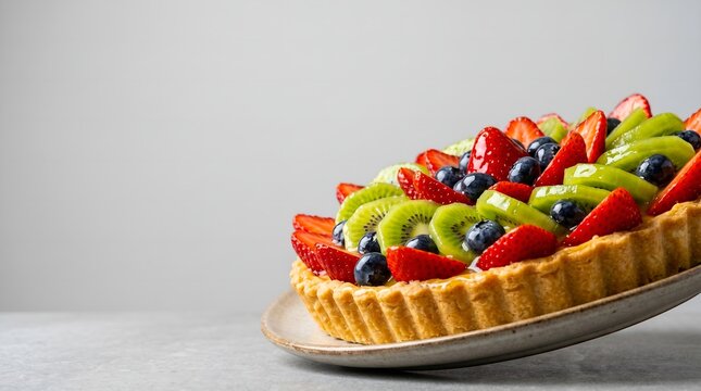 Low Angle Shot of Vibrant Berry Kiwi Tart Dessert