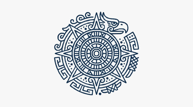 Aztec Calendar Sun Stone Symbol Illustration.