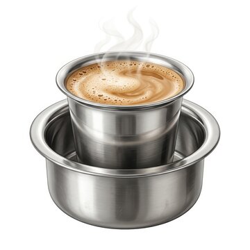 Traditional South Indian Filter Coffee Served in Stainless Steel Tumbler and Dabarah for Caf&radic;&copy; Menus, Hospitality Brands, and Cultural Beverage Concepts
