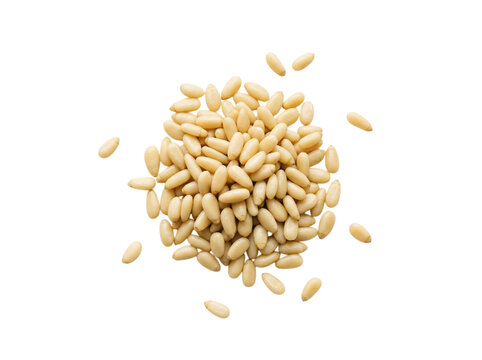 Overhead view of a heap of raw hulled pine nuts