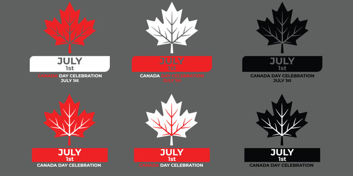 Canada day collection six maple leaf designs with july 1st text for patriotic celebrations