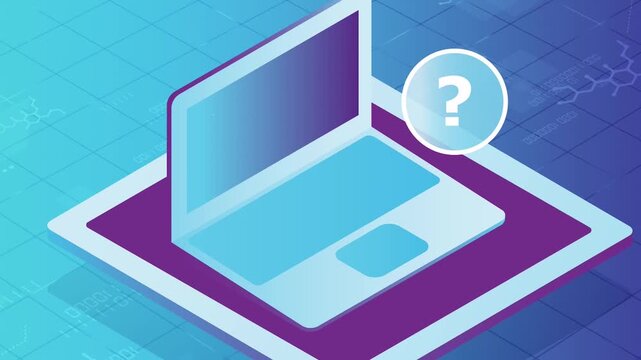 Laptop Computer Device with Glowing Question Mark Icon on Screen for Tech Support 2D Animation