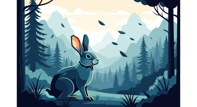 A majestic rabbit with long ears and a fluffy tail sits gracefully.