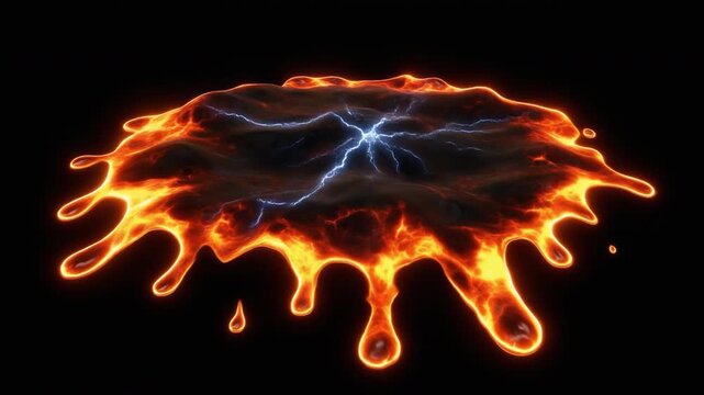 A dynamic 3D animation of a floating, amorphous pool of molten lava and glowing dripping magma