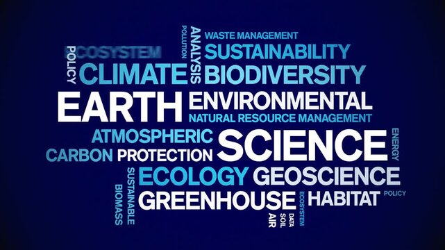 Earth Science animated word cloud-text design animation tag kinetic typography seamless loop.