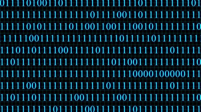Binary Code on Black Digital Background. Rows of ones and zeros in a binary pattern create a digital data backdrop, symbolizing coding and information processing . 4K